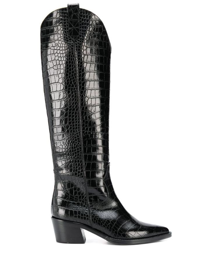 Via Roma 15 Embossed Cow Boy Boots - Black