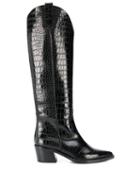 Via Roma 15 Embossed Cow Boy Boots - Black