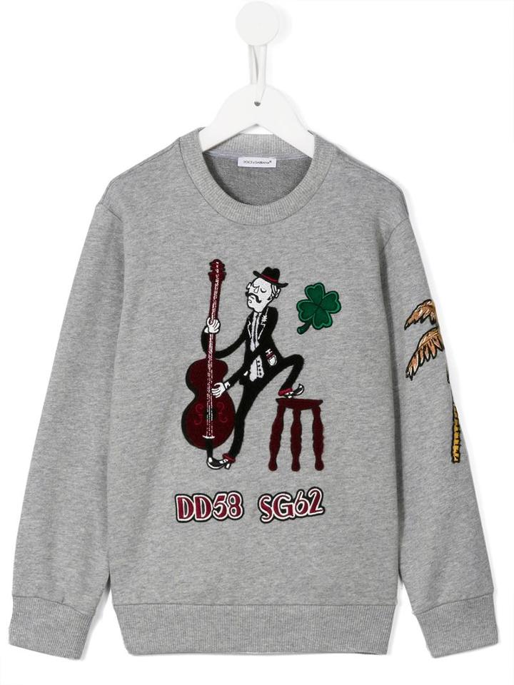 Dolce & Gabbana Kids Double Bass Player Patch Sweatshirt, Boy's, Size: 8 Yrs, Grey