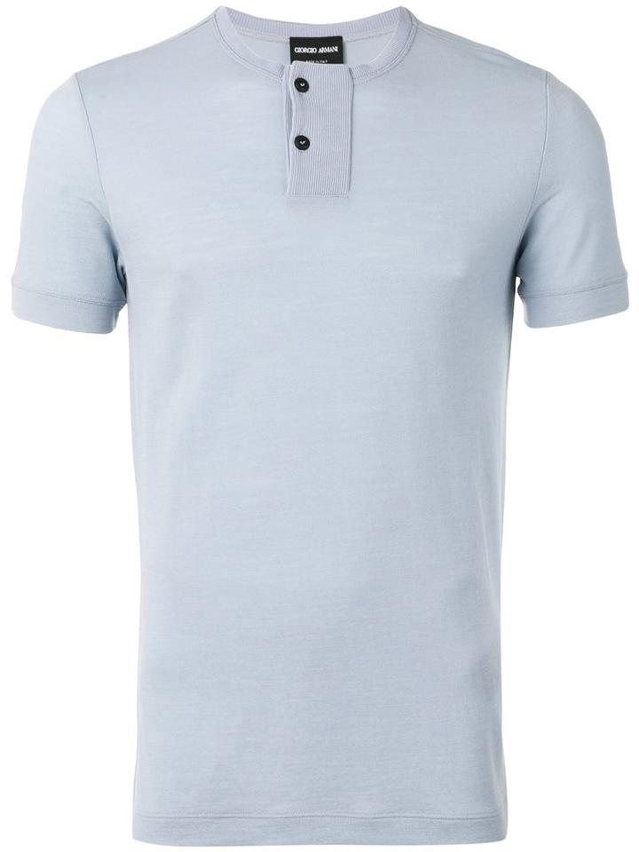 Giorgio Armani Collarless Polo Shirt, Men's, Size: 46, Blue, Virgin Wool