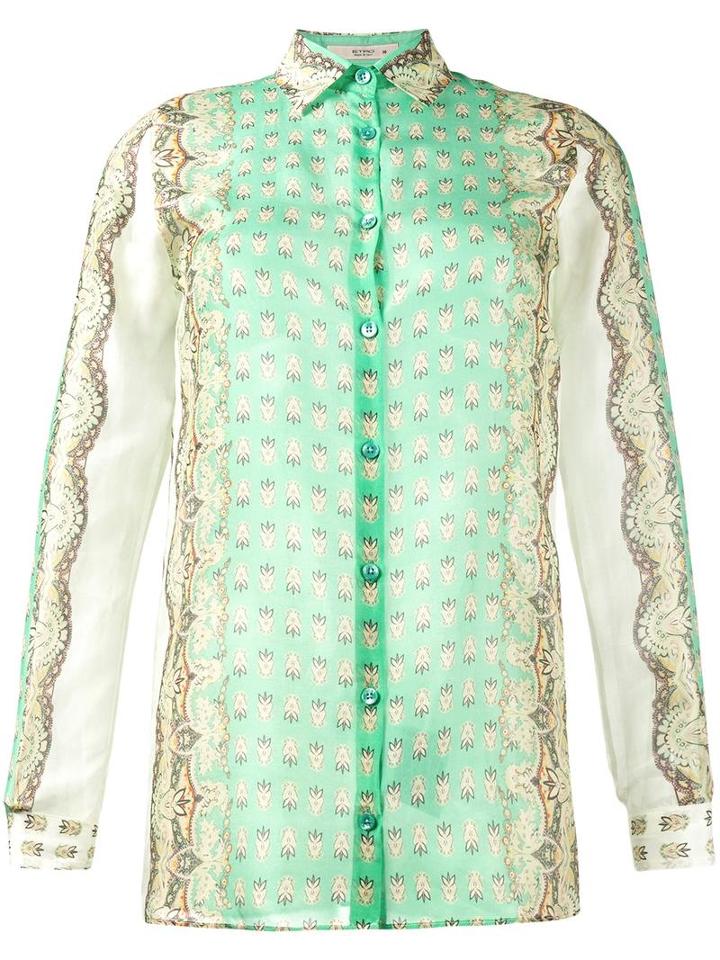 Etro Printed Long Sleeve Shirt, Women's, Size: 40, Green, Silk/cotton
