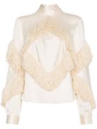 Christopher Kane Fringed High Neck Long Sleeve Top - Nude & Neutrals