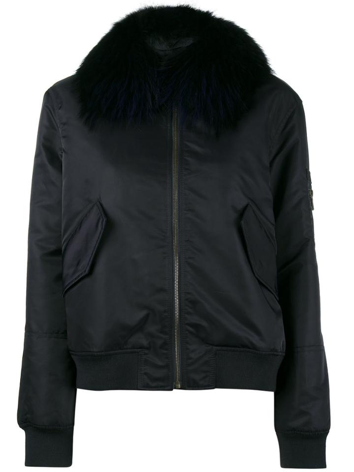 Yves Salomon Short Bomber Jacket In Rabbit And Raccoon Furs - Blue