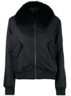 Yves Salomon Short Bomber Jacket In Rabbit And Raccoon Furs - Blue