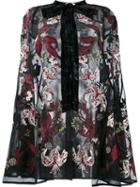 Erdem Floral Embroidered Sheer Cape, Women's, Size: 10, Black, Silk