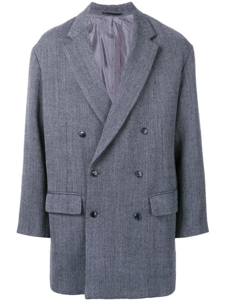 H Beauty & Youth. Loose Double-breasted Coat, Men's, Size: Medium, Grey, Polyester/cupro/wool