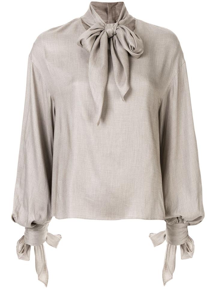 Le Ciel Bleu Check Scarf-detail Blouse - Grey