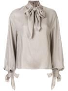 Le Ciel Bleu Check Scarf-detail Blouse - Grey