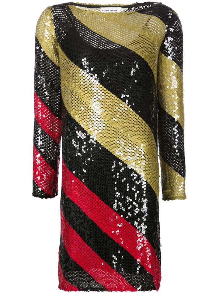 Sonia Rykiel Sequins Striped Short Dress, Women's, Size: 38, Black, Polyester/viscose/silk