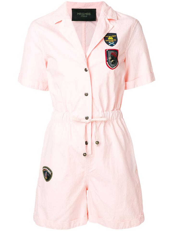 Mr & Mrs Italy Patch-appliquéd Playsuit - Pink & Purple