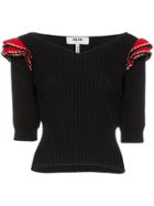 Msgm Shoulder-panel Rib-knit Top - Black
