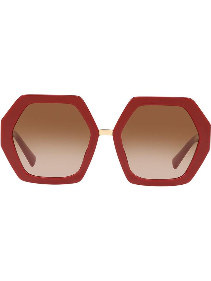 Valentino Eyewear Red Hexagonal Oversized V Logo Sunglasses