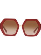 Valentino Eyewear Red Hexagonal Oversized V Logo Sunglasses