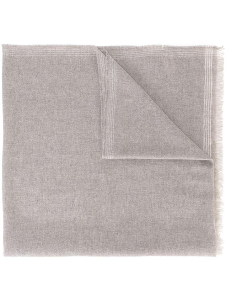 Brunello Cucinelli Frayed Edge Scarf, Men's, Nude/neutrals, Silk/cashmere/wool