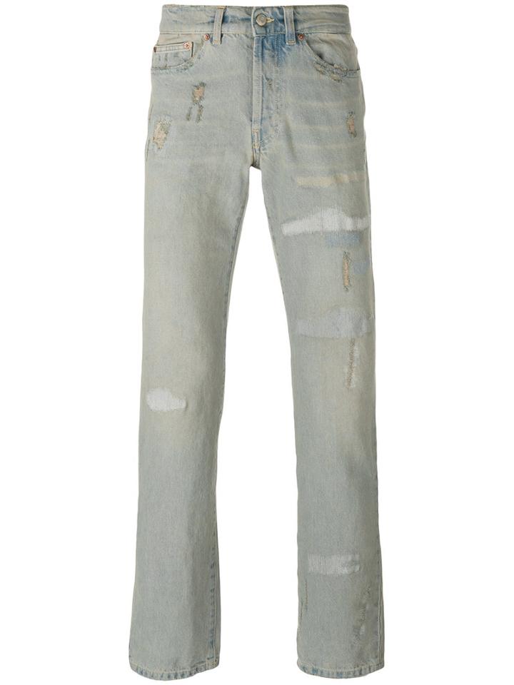 Htc Hollywood Trading Company - Distressed Straight Cut Jeans - Men - Cotton - 32, Blue, Cotton