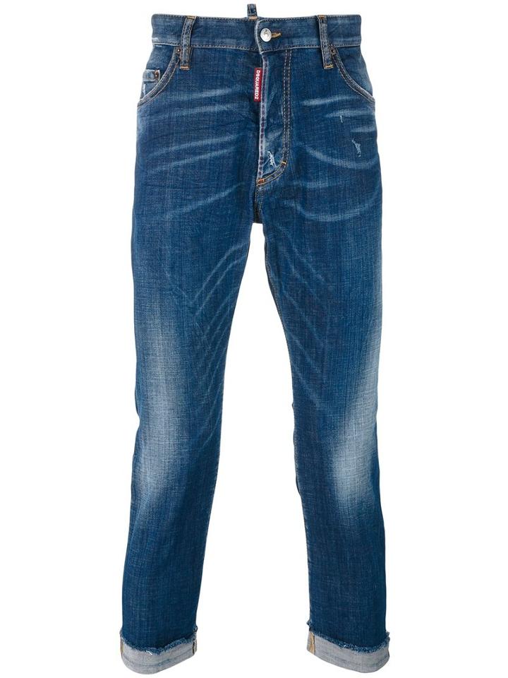 Dsquared2 Cropped Jeans, Size: 48, Blue, Cotton/spandex/elastane/polyester/calf Leather