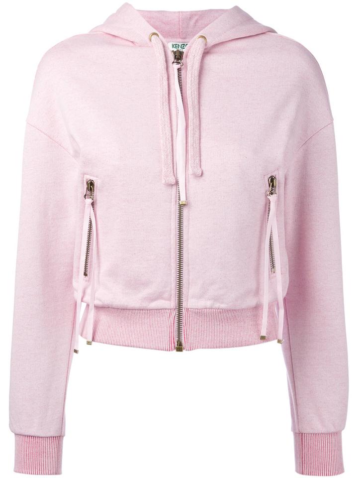 Kenzo - Embroidered Logo Zip Front Hoodie - Women - Cotton/nylon/polyester - Xs, Pink/purple, Cotton/nylon/polyester