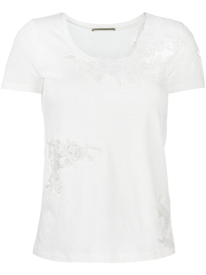 Ermanno Scervino Lace Detail T-shirt, Women's, Size: 44, White, Cotton/viscose/polyamide/polyester