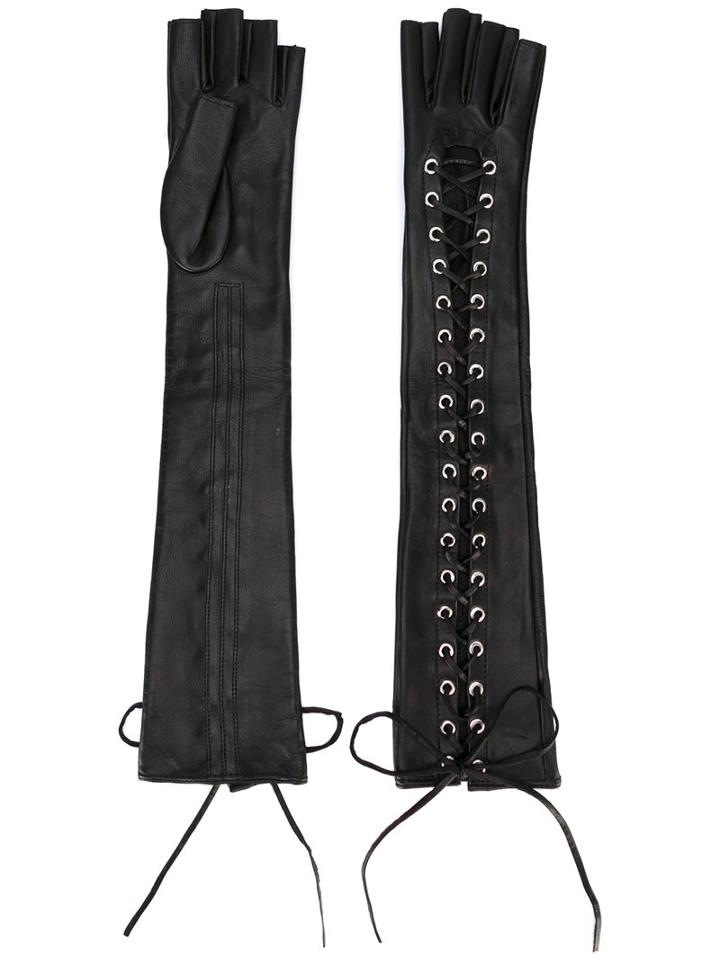 Manokhi - Long Laced Gloves - Women - Leather - 7, Black, Leather