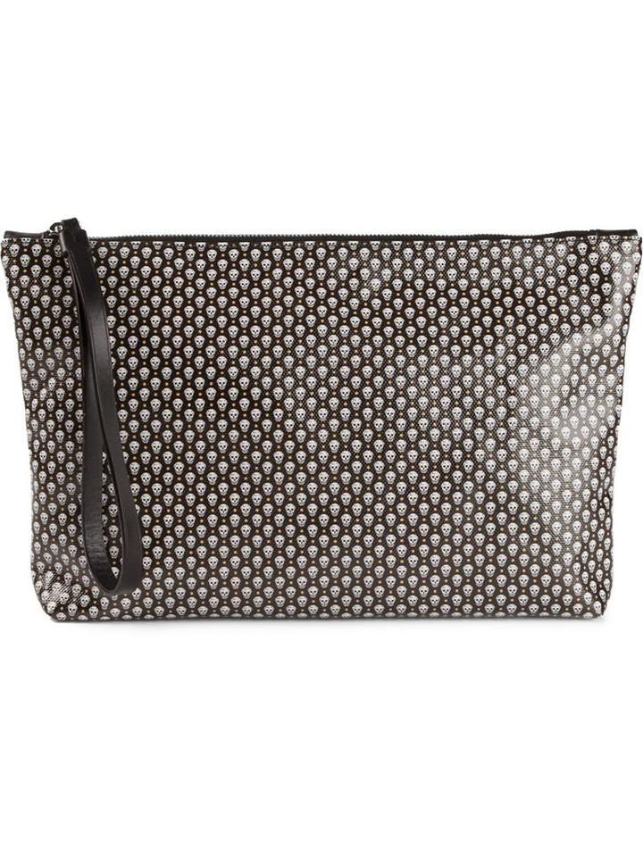 Alexander Mcqueen Mini Skull Print Clutch, Men's, Black, Cotton/linen/flax/polyurethane