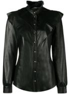Skiim Alice Ruffle Neck Leather Blouse - Black