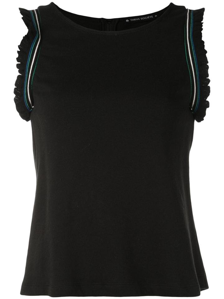 Thrive Societe Stripe Ruffle Detail Sports Top - Black