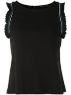 Thrive Societe Stripe Ruffle Detail Sports Top - Black