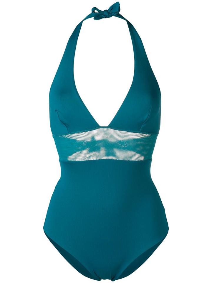 Fisico Mesh Panel Halter Swimsuit - Blue