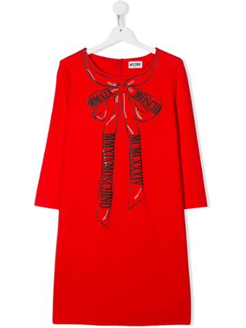 Moschino Kids Teen Bow-print Long-sleeved Dress - Red