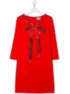 Moschino Kids Teen Bow-print Long-sleeved Dress - Red
