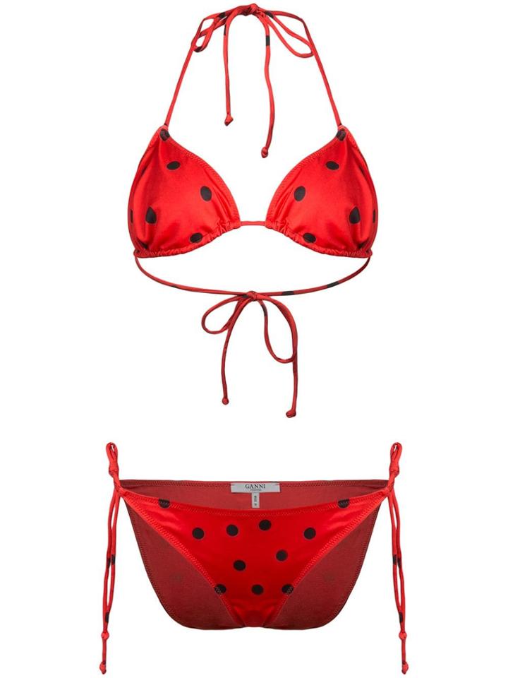 Ganni Polka Dot String Bikini - Red