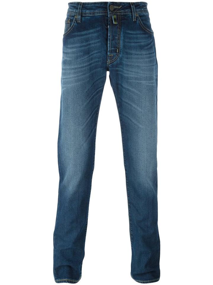 Jacob Cohen Fold Mark Effect Slim Fit Jeans, Men's, Size: 32, Blue, Cotton/polyester