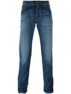 Jacob Cohen Fold Mark Effect Slim Fit Jeans, Men's, Size: 32, Blue, Cotton/polyester