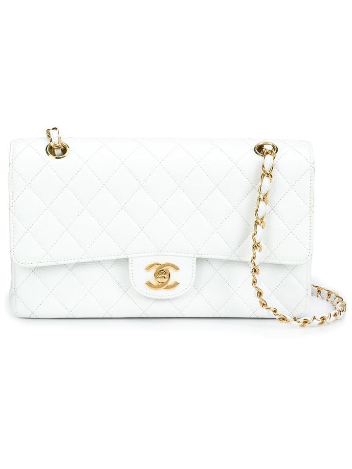 Chanel Vintage Medium Double Flap Shoulder Bag, Women's, White