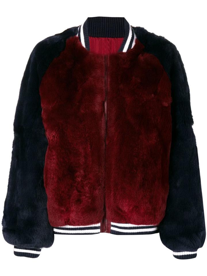 Liska Fur Bomber Jacket - Red