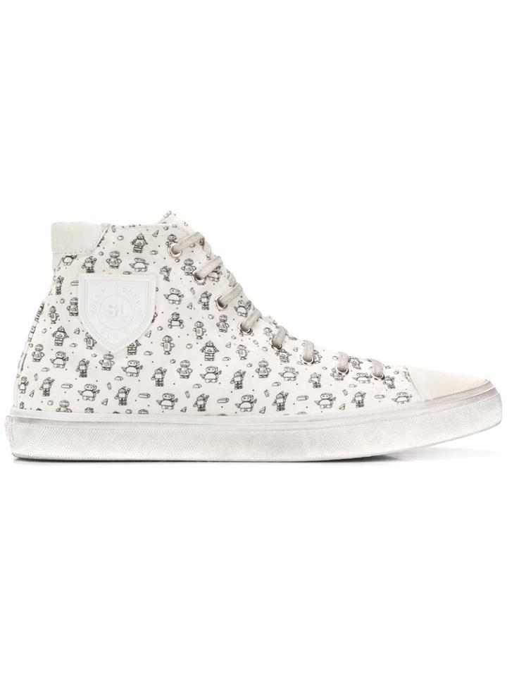 Saint Laurent Bedford Mini Robots Print Sneakers - White