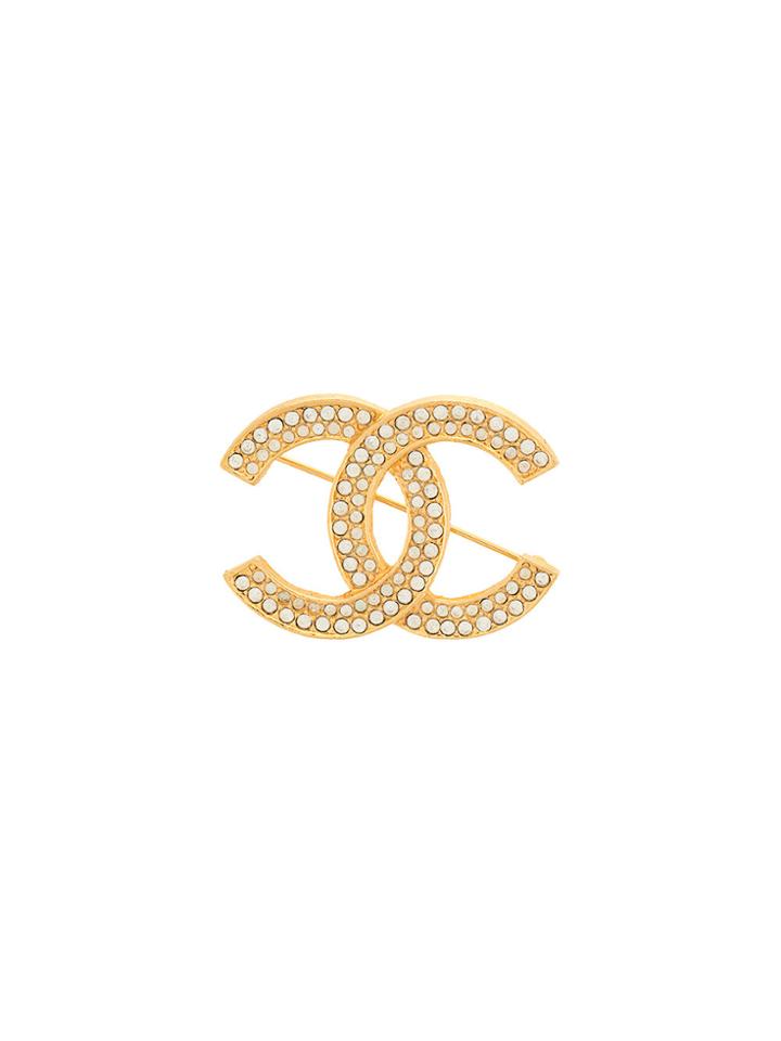 Chanel Vintage Rhinestone Cc Brooch - Metallic