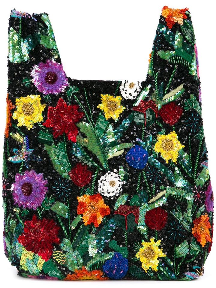 Ashish Sequin Floral Print Tote Bag - Black