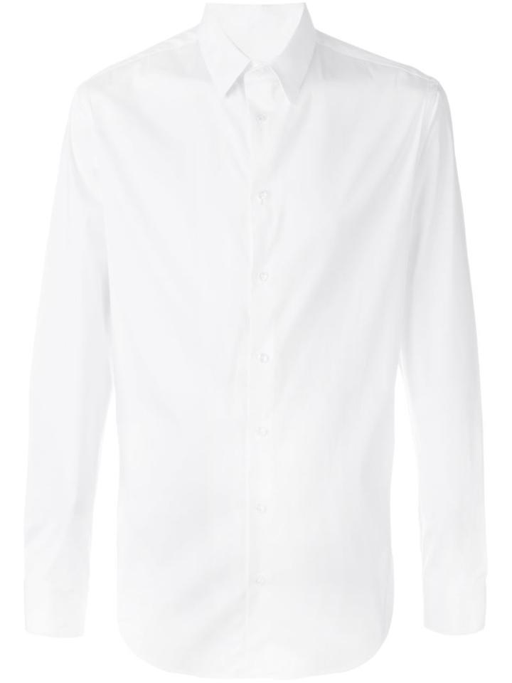 Giorgio Armani Classic Long Sleeve Shirt, Men's, Size: 40, White, Cotton/polyamide/spandex/elastane