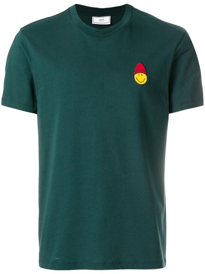 Ami Alexandre Mattiussi Crewneck T-shirt With Smiley Patch - Green
