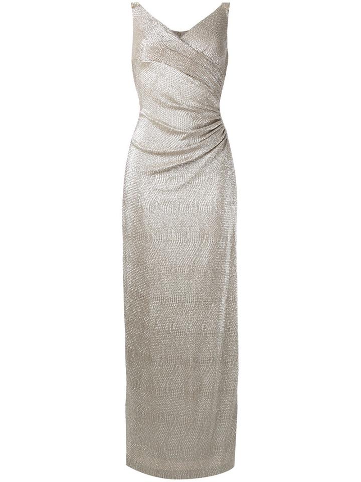 Lauren Ralph Lauren Metallic Evening Gown, Women's, Size: 6, Nude/neutrals, Polyester/spandex/elastane