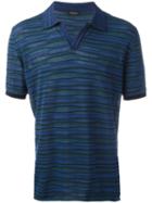 Roberto Collina Striped Polo Shirt, Men's, Size: 50, Blue, Cotton