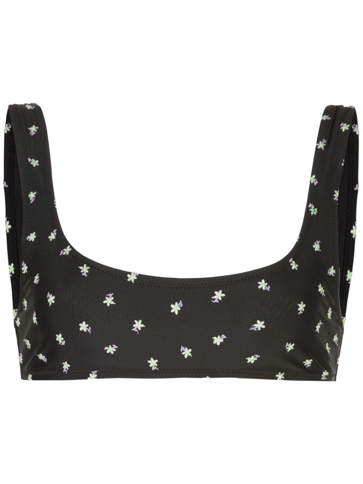 Solid & Striped The Elle Floral-embroidered Bikini Top - Black
