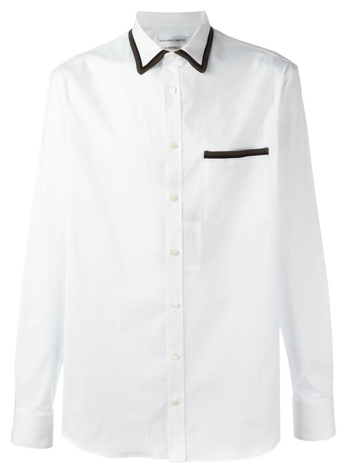Alexander Mcqueen Pointed Collar Shirt, Men's, Size: 16, White, Cotton/spandex/elastane/polyamide