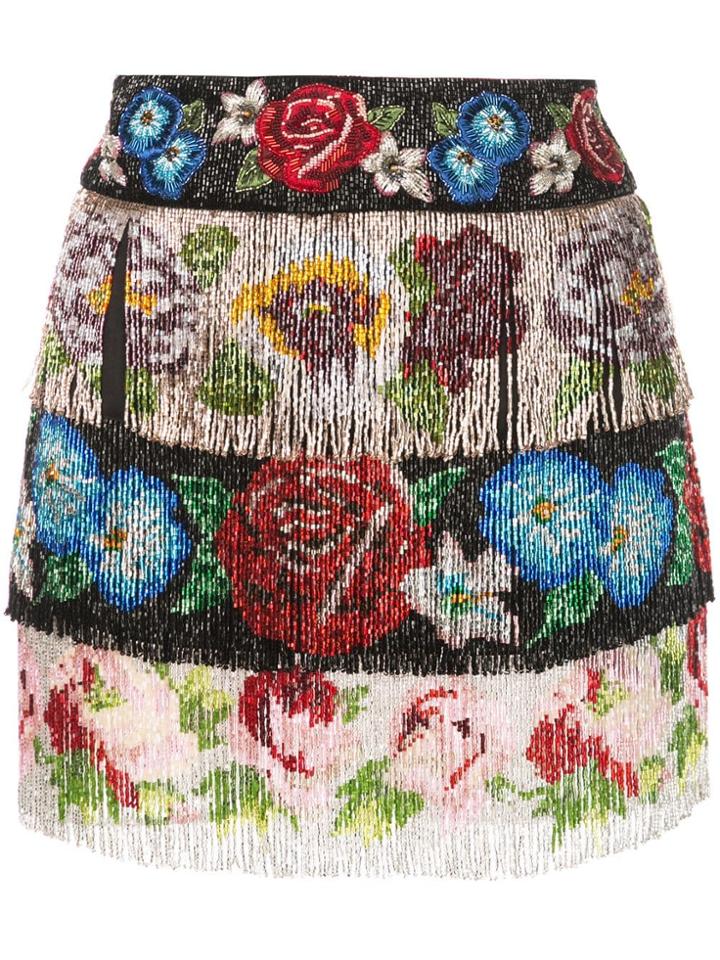Dolce & Gabbana Beaded Fringe Floral Skirt - Multicolour