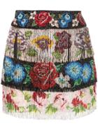 Dolce & Gabbana Beaded Fringe Floral Skirt - Multicolour