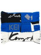 Kenzo Fringed Stripe Scarf - Blue