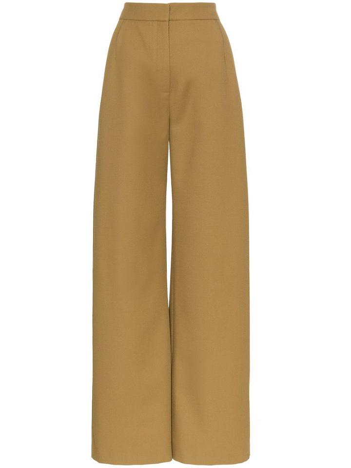 Vika Gazinskaya Straight Wide Leg Wool Trousers - Green