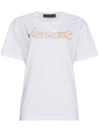 Versace Metallic Logo Print Short Sleeve T Shirt - White
