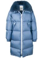 Yves Salomon Army Oversized Fur-trimmed Coat - Blue